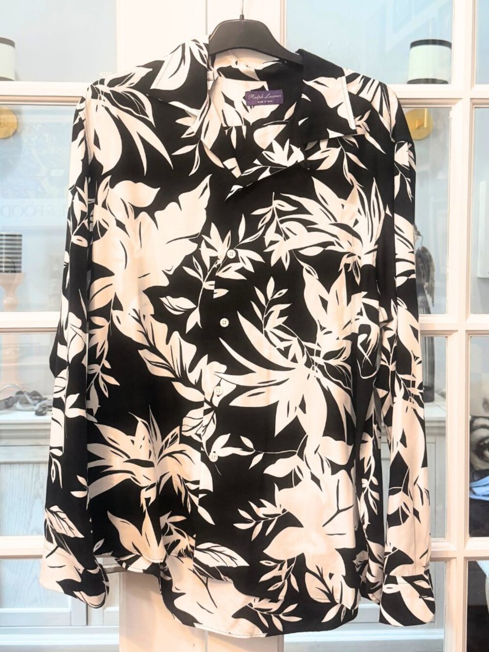 Ralph Lauren Purple Label Men’s XL Button Down Floral Black and White Shirt